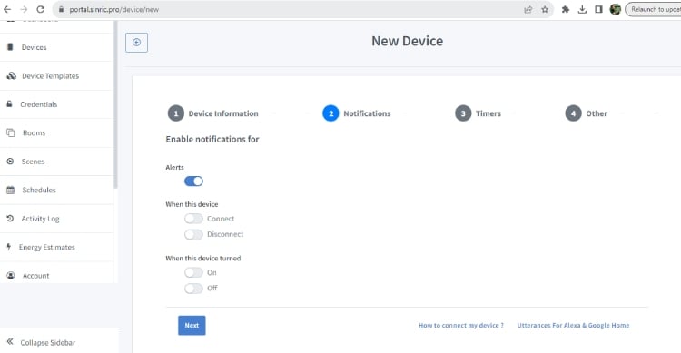 Step 3 to Add Devices in Sinric Pro